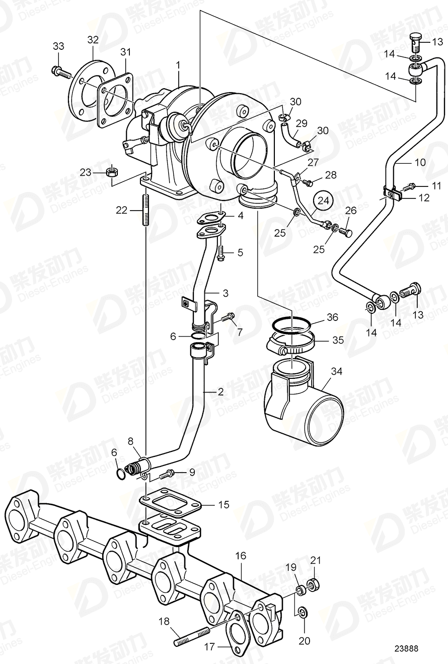 volvo penta Turbocharger 3801364 Drawing volvo penta Turbocharger 3801364 Drawing